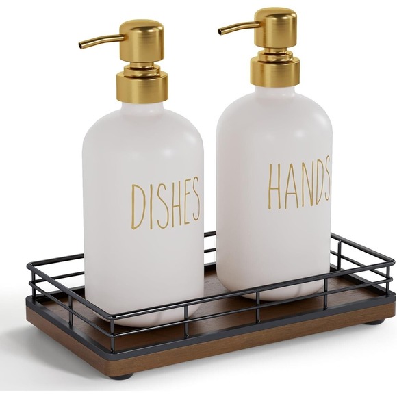 Oak Kitchen Soap Tray, 7.6" L Small Wooden Hand and Dish Soap Dispenser Tray - Picture 1 of 7